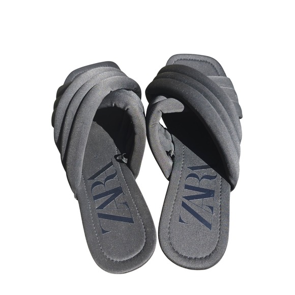 Zara Black‎ Criss Cross Padded Slide Sandals Square Toe Women's Size 39 / US 8 - Picture 4 of 6